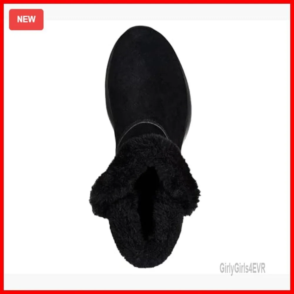 Women's Suede Ankle Boots with Faux Fur Trim, Slip-On Snow Boots
